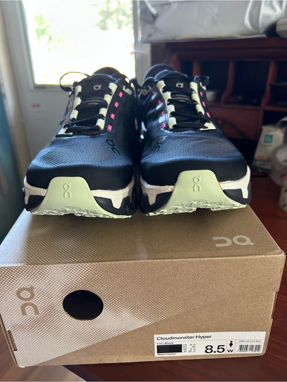 On Cloudmonster Hyper Women's Athletic Shoes - Black with Mint and Pink